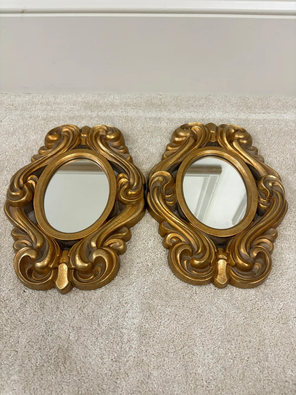 Home Interiors Gold Ornate Carved Wall Mirror Pair